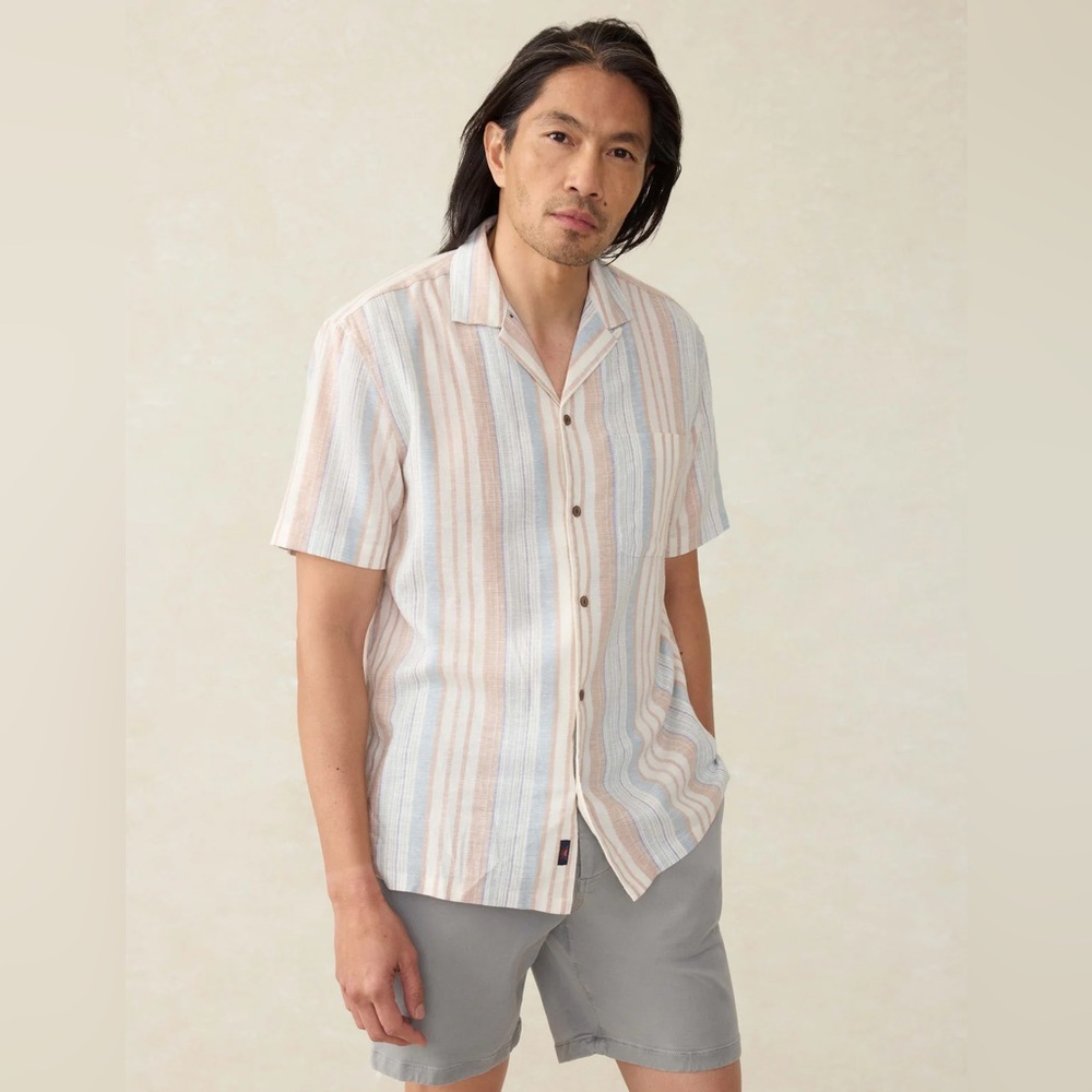 NWT Faherty Multicolor Pastel Stripe Short-Sleeve Button-Down Shirt